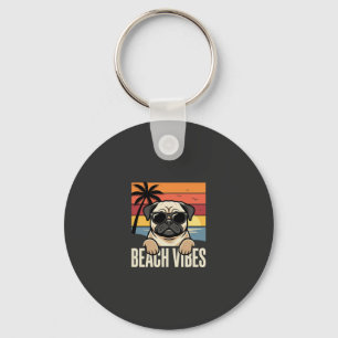 Beach Vibes Pug Dog Sunset Key Ring