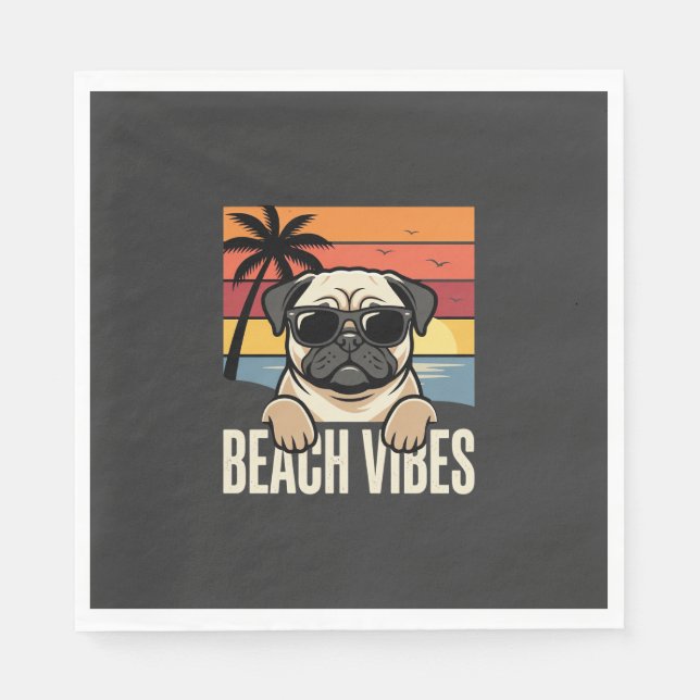Beach Vibes Pug Dog Sunset Napkin (Front)