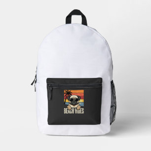 Beach Vibes Pug Dog Sunset Printed Backpack