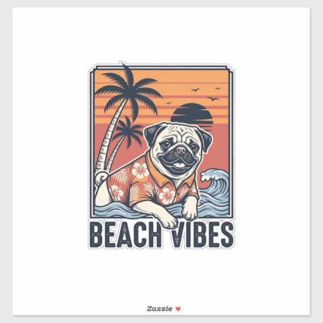 Beach Vibes Pug Vintage Engraving Design_1 (Sheet)
