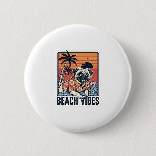 Beach Vibes Pug Vintage Engraving Design_1 6 Cm Round Badge