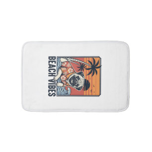 Beach Vibes Pug Vintage Engraving Design_1 Bath Mat