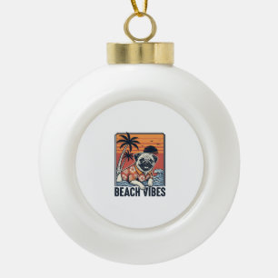 Beach Vibes Pug Vintage Engraving Design_1 Ceramic Ball Christmas Ornament