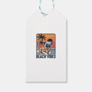 Beach Vibes Pug Vintage Engraving Design_1 Gift Tags