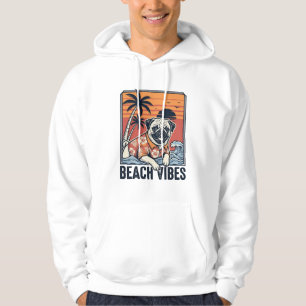 Beach Vibes Pug Vintage Engraving Design_1 Hoodie