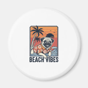 Beach Vibes Pug Vintage Engraving Design_1 Magnet