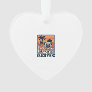 Beach Vibes Pug Vintage Engraving Design_1 Ornament
