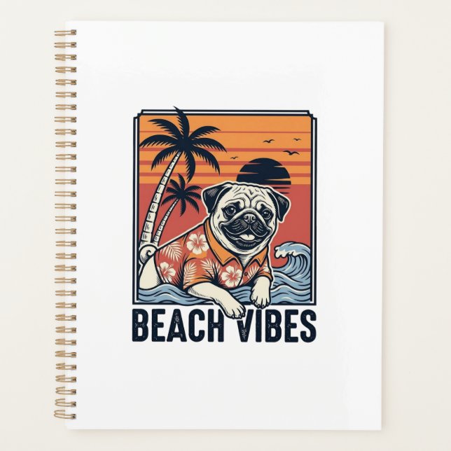 Beach Vibes Pug Vintage Engraving Design_1 Planner (Front)