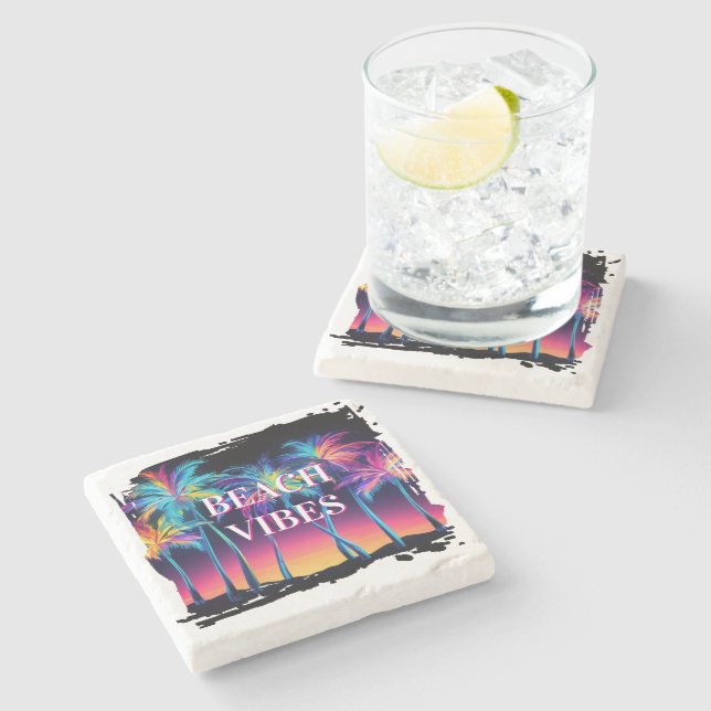 Beach Vibes Stone Coaster Set (Side)