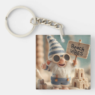"Beach Vibes" Summer Garden Gnome Key Ring