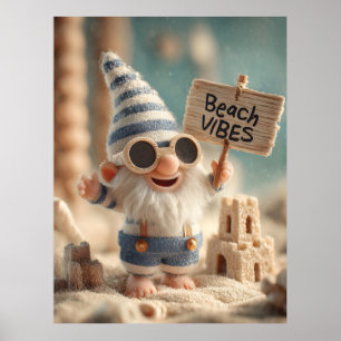 "Beach Vibes" Summer Garden Gnome Poster