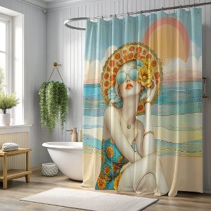 Beach Vibes Summer Glamour Girl in Sunglasses Shower Curtain