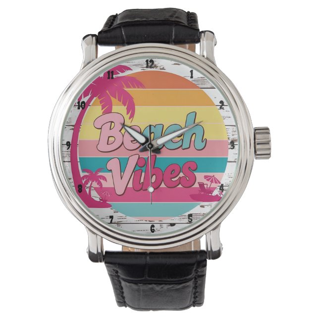 Beach Vibes Sunset Clock Tropical Watch (Front)