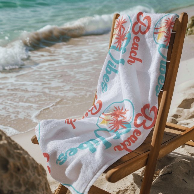 Beach Vibes Sunset in Coral and Blue Beach Towel (Creator Uploaded)