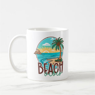 Beach Vibes Sunset – Tropical Palm Tree & Ocean Coffee Mug