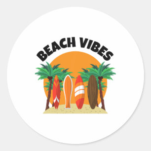 Beach Vibes Surfing Design For Summer Vacation Classic Round Sticker