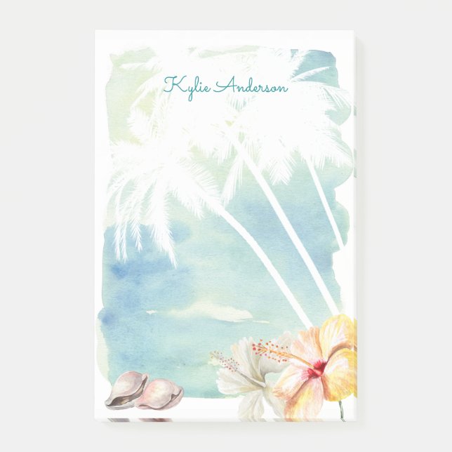 Beach Vibes Tropical Watercolor | Personalised Post-it Notes (Front)