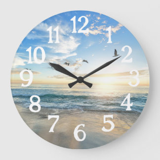 Beach View Beautiful Serene Ocean Large Clock