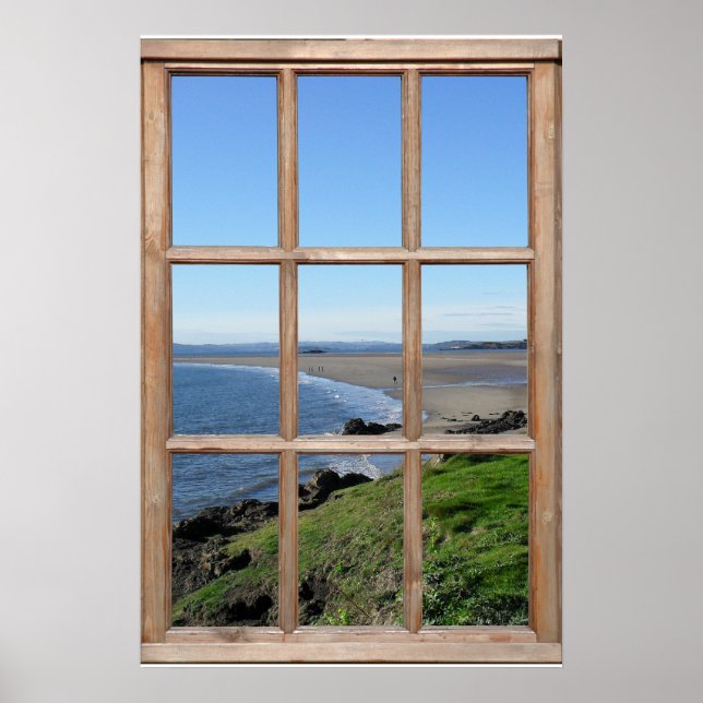 Beach View Illusion from a Fake Wood Window Poster (Front)