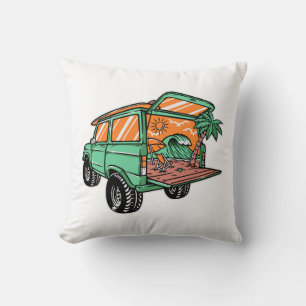 Beach View in the Car Illustration summer fun Cushion