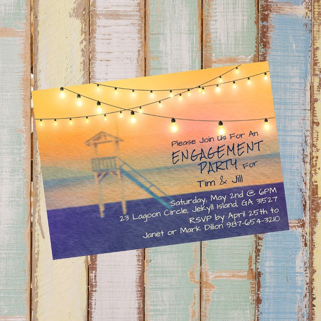 Beach View Watercolor String Lights Invitation (Creator Uploaded)