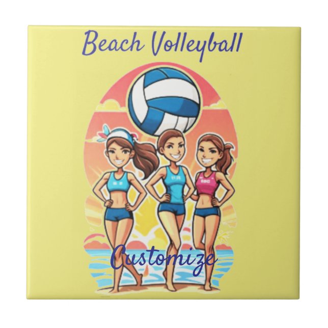 Beach Volleyball Girls Thunder_Cove Ceramic Tile (Front)