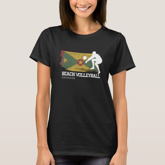 Beach Volleyball Grenada Flag Love Volleyball Play T-Shirt (Front)