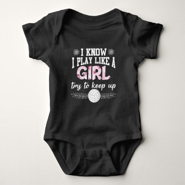 Beach Volleyball Player Play Like A Girl Athletic Baby Bodysuit (Front)