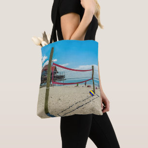 Beach Volleyball Scene Volleyball Net and Sand Tote Bag
