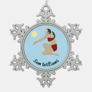 Beach Volleyball Snowflake Pewter Christmas Ornament