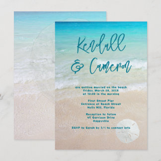 Beach Vows Modern Casual Sand Dollar Invitation