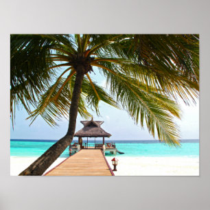 Beach Walk, Cabana, Palm Tree, Maldives Poster