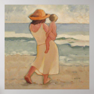 Beach Walk with Mother and baby Poster