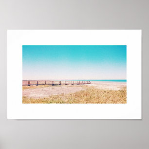 Beach Walkway Pastel Blue Pink Landscape Poster
