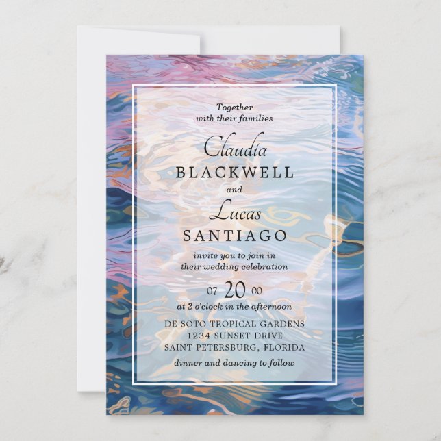 Beach Water Sunset Wedding Invitation (Front)