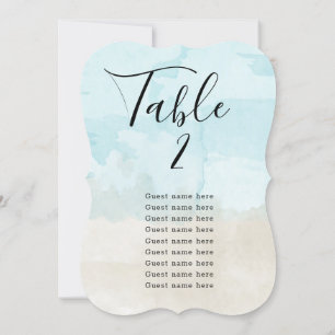 Beach Watercolo table number card with guest names