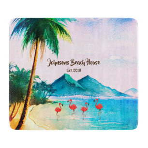 Beach Watercolor Blue Green Tropical Cutting Board