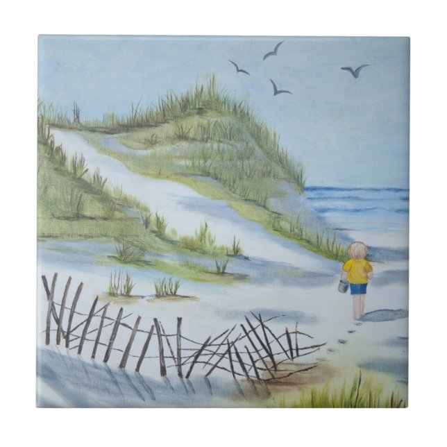 Beach watercolor ceramic tile (Front)
