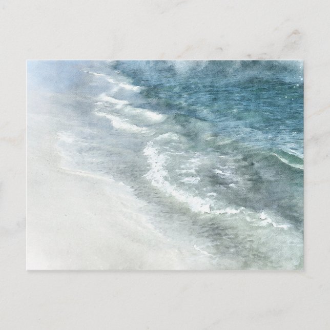 Beach Watercolor - Coastal Teal Dark Blue Waves Postcard (Front)