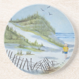 Beach watercolor coaster