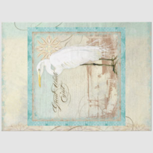 Beach Watercolor Egret Vintage Ephemera Decoupage  Tissue Paper
