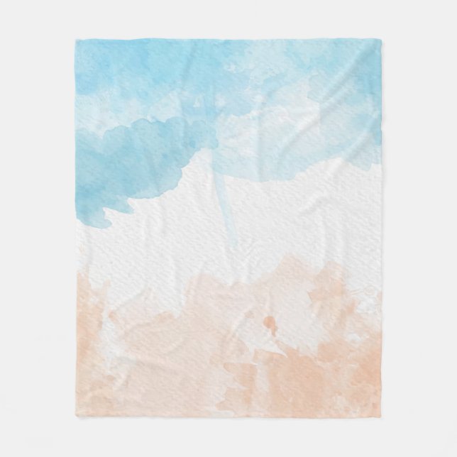 Beach Watercolor Fleece Blanket (Front)