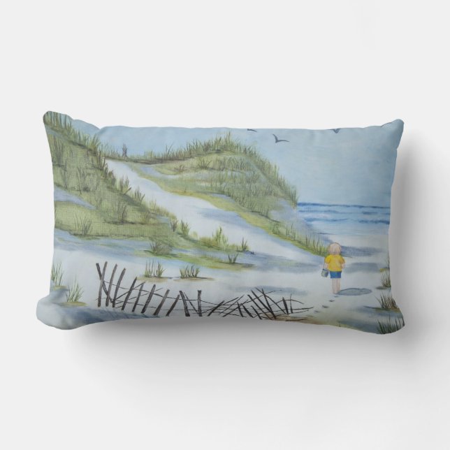 Beach watercolor lumbar cushion (Front)