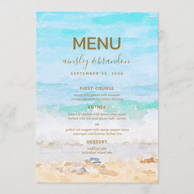Beach Watercolor Menu (Front)