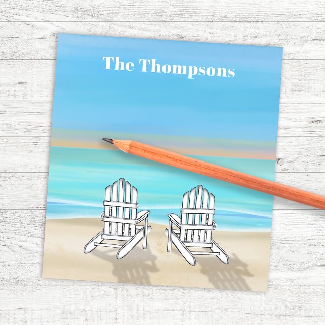 Beach Watercolor Ocean Seashore Adirondack Chairs Notepad (Beach Watercolor Adirondack Chairs Custom Notepad.)