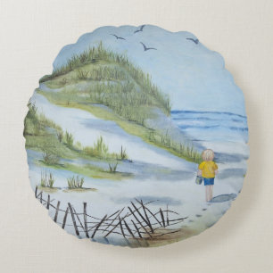 Beach watercolor round cushion
