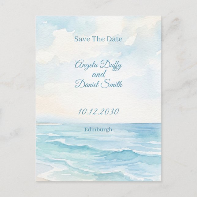 Beach Watercolor Save the Date Postcard (Front)