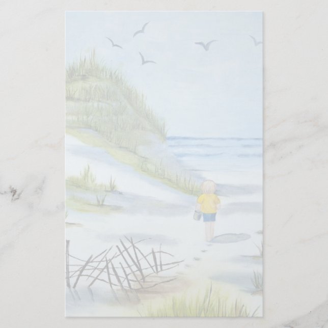 Beach watercolor stationery (Front)