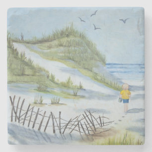 Beach watercolor stone coaster