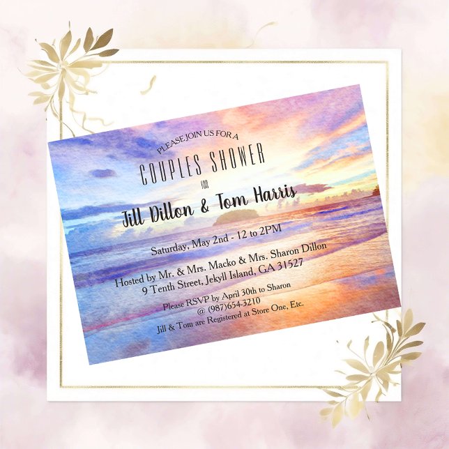 Beach Watercolor Sunrise Couples Shower Invitation (Creator Uploaded)